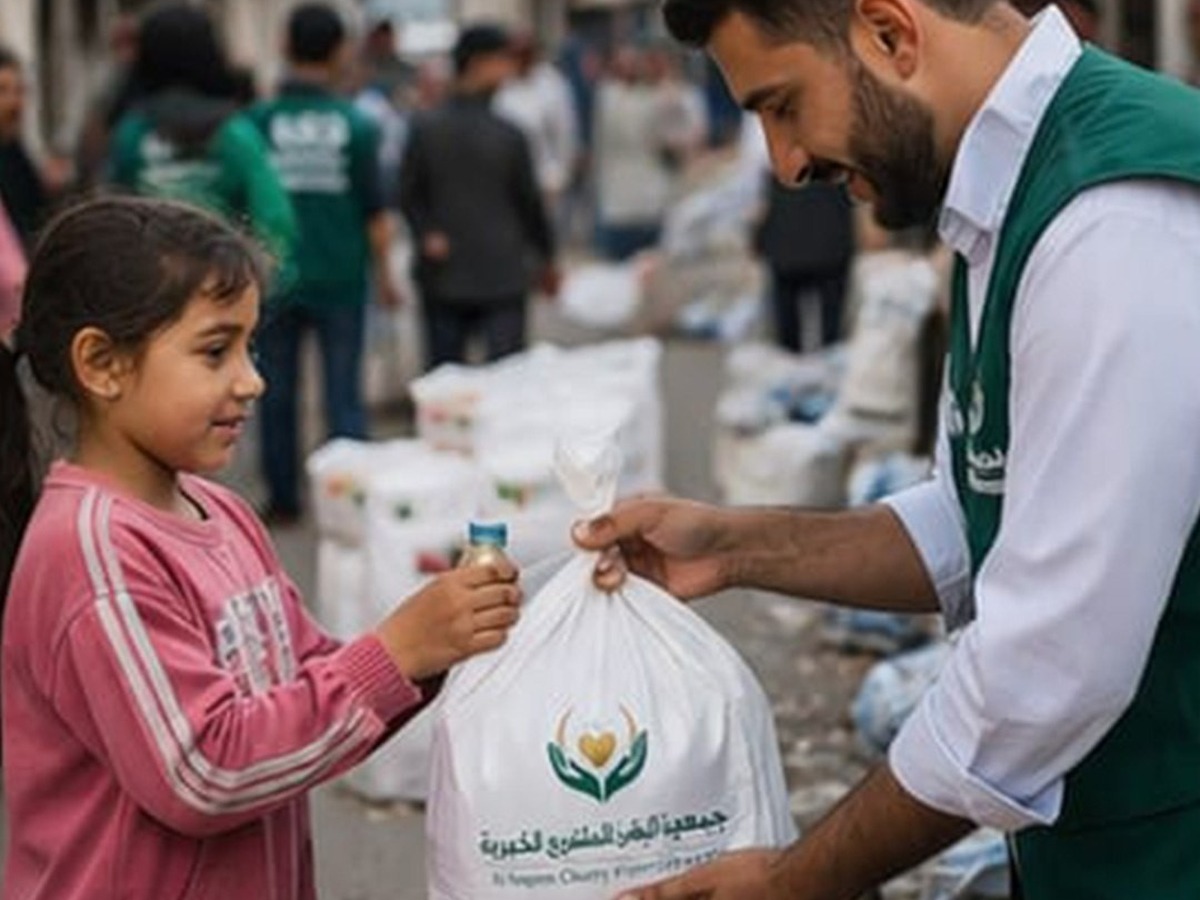 Scene from a community aid distribution
